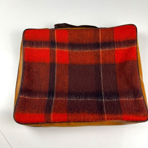 Vintage Seat cushion cover tan and plaided red (laptop pouch) - Picture 1 of 7